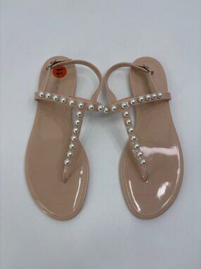 Stuart Weitzman Goldie  Jelly Pearl Thong Sandal Nude Beige Size 11 NWOB